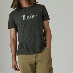 Lucky Brand Tshirt Gothic Lettering Black Mens Small